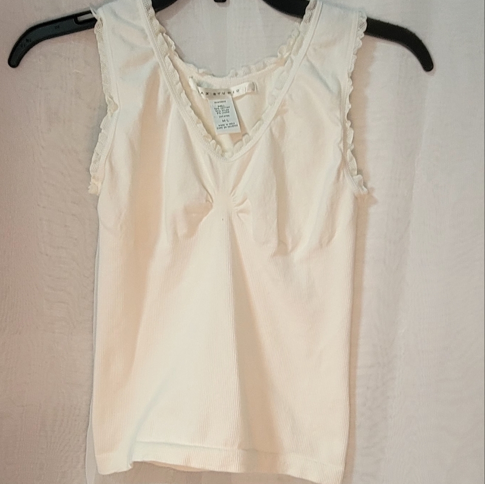 Max Studio White Fitted Ruffled Tank Top